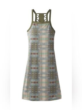 Prana Ardor Dress M Blue Geometric Aztec Racerback Athletic Travel Mini Dress